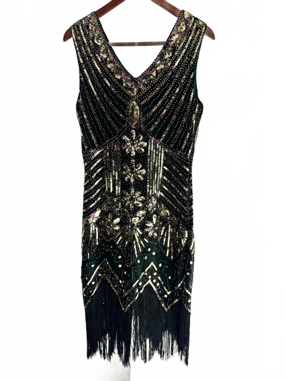 Sequin Beaded Embellished Roaring 20s Flapper Costume Set | Size Large
